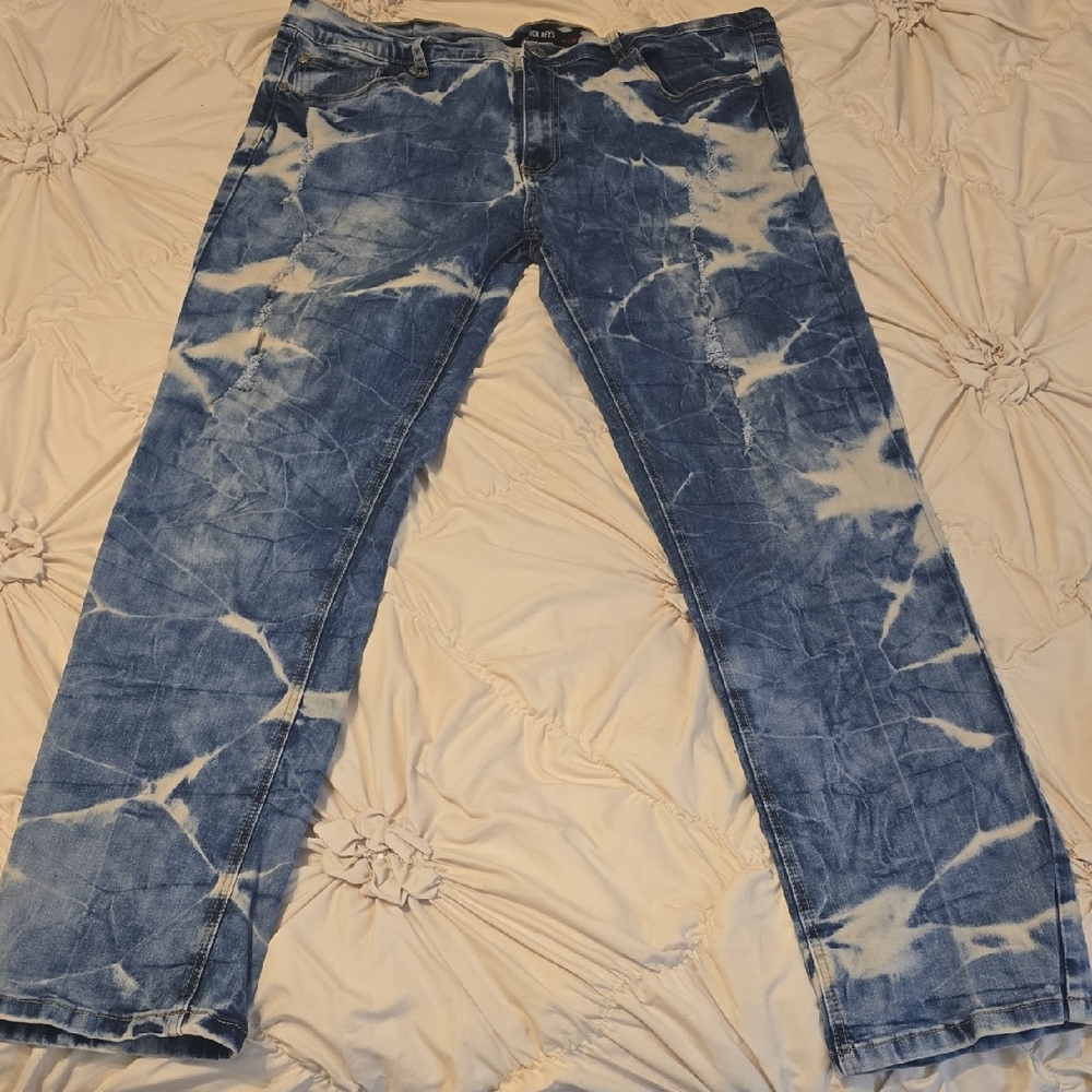 Black Keys Mens Blue Tie-Dye Denim Stretch Jeans, 40x32